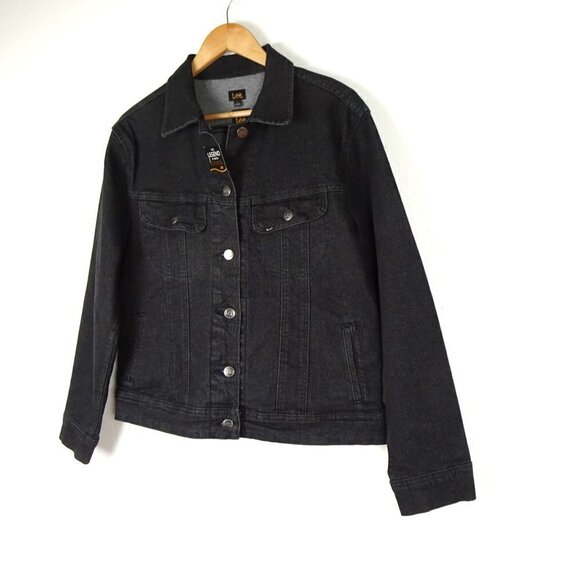 Lee Denim Jacket Women's Size L Black Stretch Jean Jacket Button Front - Picture 4 of 10